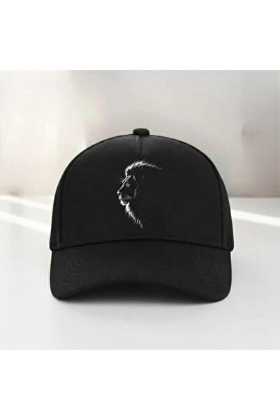 patasarım Aslan Baskılı siyah çıt çıtlı şapka