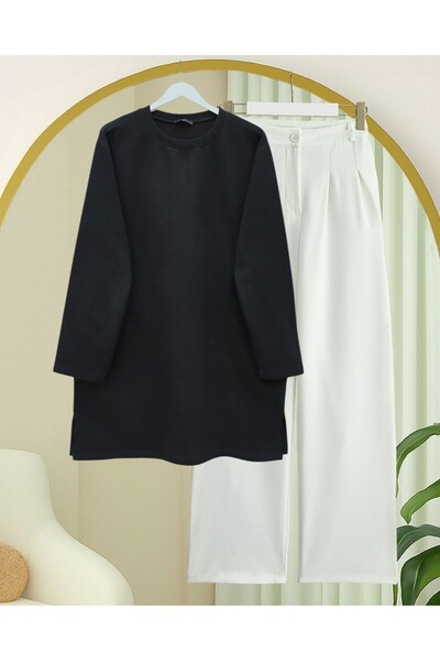 Modamorfo Round Neck Slit Casual Combed Cotton Tunic -Black