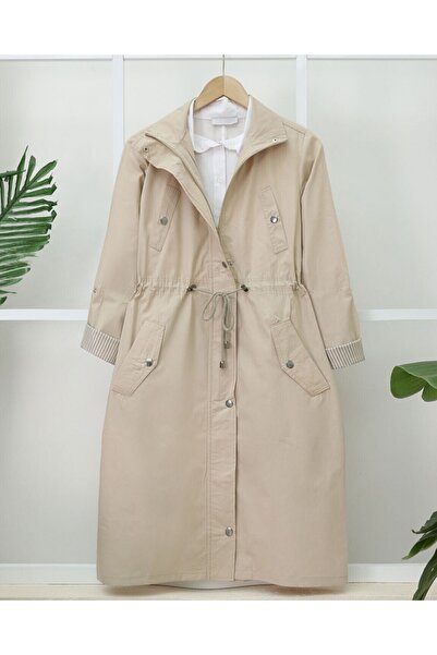 Modamorfo Tunelový kabát z organické bavlny bez podšívky s detaily na horní kapsě - kámen