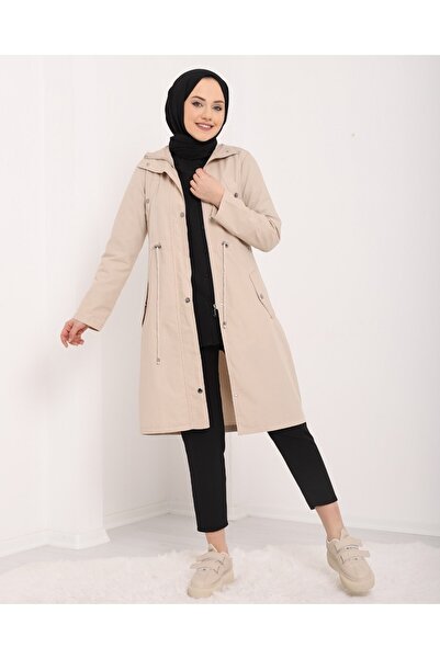 Modamorfo Tunelový kabát z organické bavlny bez podšívky s detaily na horní kapsě - kámen