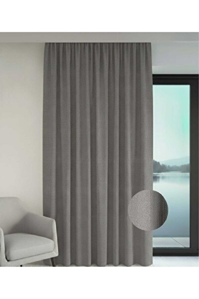 PEREN HOME Linen Textured Background Curtain Extrafoam Drawstring Gray