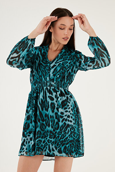 Lela Rochie mini de seară din șifon, cu decolteu în V, cu ajustare normală, cu detaliu de nasturi, ROCHIE 611EL01433