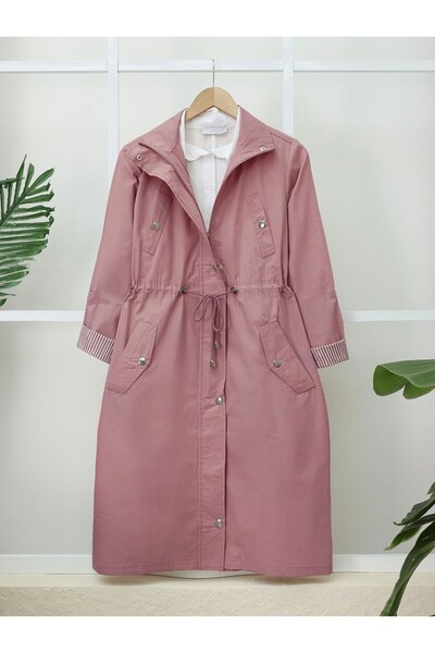 Modamorfo Τούνελ με κορδόνια, επάνω τσέπη, λεπτομέρειες χωρίς φόδρα, πλενόμενο οργανικό βαμβάκι trenchcoat - Ροζ