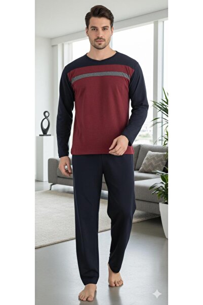 Sude HOMEWEAR Men's Piece Claret Red Long Sleeve Pajama Set