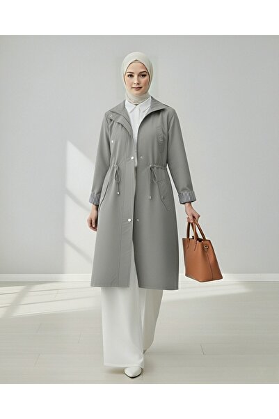 Modamorfo Tunelový kabát z organické bavlny bez podšívky s detaily na horní kapsě - šedý