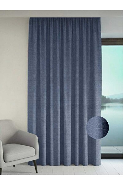 PEREN HOME Linen Textured Background Curtain Extrafoam Drawstring Indigo