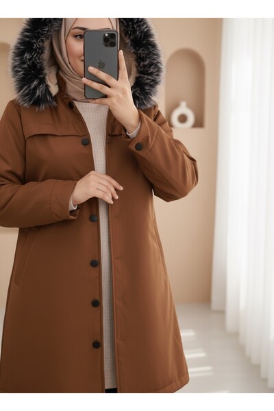 Modamorfo Released Hooded Short Coat with Snap Pockets