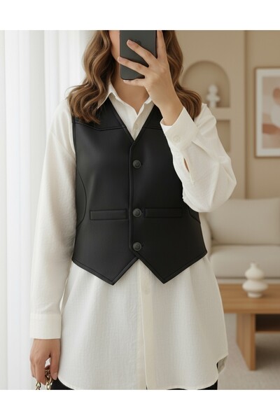 Modamorfo Black Scuba Vest - with Pocket Detail and Buttons