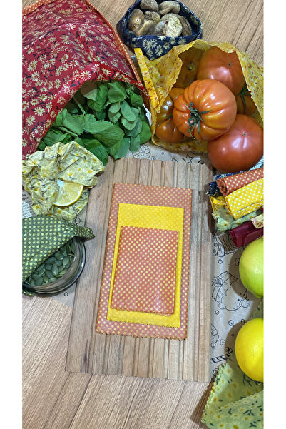 Home Daisy Patterned Reusable Natural Beeswax (Beeswax) Food Storage Cloth Set of 3