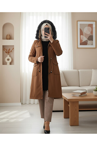 Modamorfo Çıkma hooded lace-up bondit short coat -tan