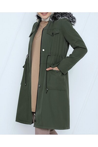 Modamorfo Bondit Short Coat with Hooded Lace-Up -Khaki