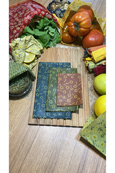 Home Palm Tree Patterned Fabric Reusable Natural Beeswax (Beeswax) Food Storage Cloth Set of 3