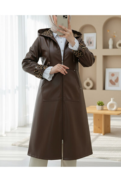 Modamorfo Geantă din piele pliată cu mâner cu fermoar -Maro