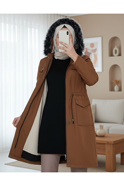 Modamorfo Çıkma hooded lace-up bondit short coat -tan