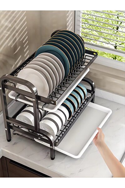 Razo Suport de vase din oțel inoxidabil cu 2 niveluri, Simplu ,Vase, farfurii, Negru