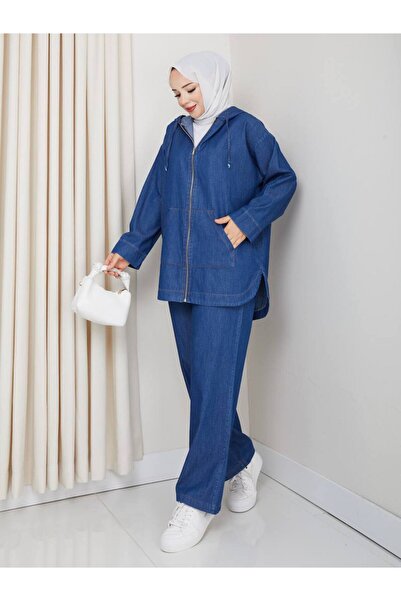 MissPul Women's Zippered Hooded Tunic Pants Double Set