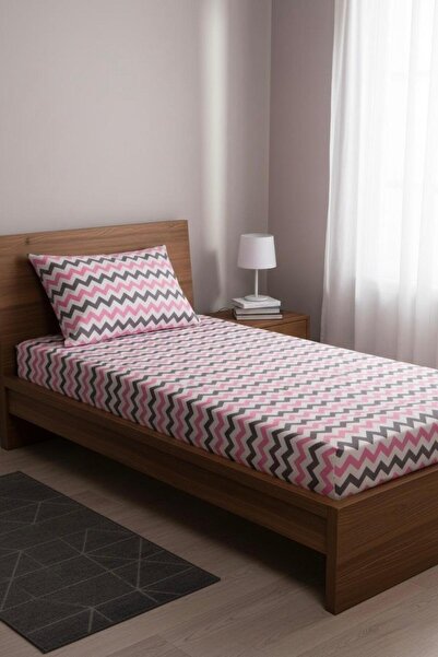 üntaş Life (120) Single Elastic Sheet 1 Pillow Case 120x200 Pink Gray Eczigzag16