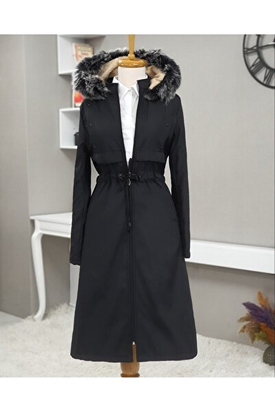 Modamorfo Metal Star Detailed Dlouhý kabát s kapucí - černý