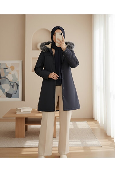 Modamorfo Lehúzott kapucnis rövid kabát pattintható zsebekkel - sötétkék