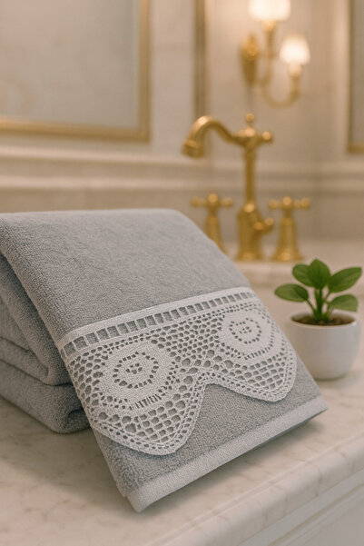 Çeyiz Bahçesi Конакі мереживне рушник сірий