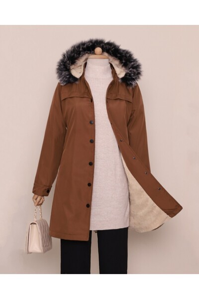 Modamorfo Released Hooded Short Coat with Snap Pockets