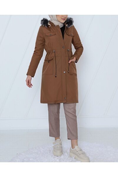 Modamorfo Çıkma hooded lace-up bondit short coat -tan