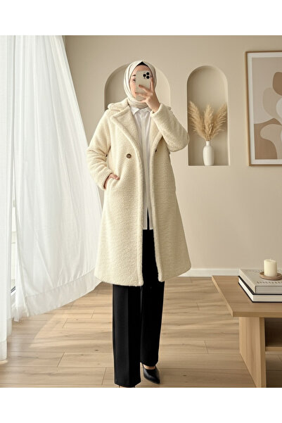 Modamorfo Double button lined side pocket plush coat - light mink