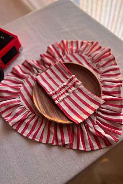 KaiHome Lovely Heart Ruffle Linen Placemat / American Service 2Pcs