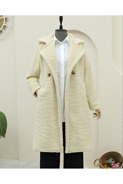 Modamorfo Double button lined side pocket plush coat - light mink