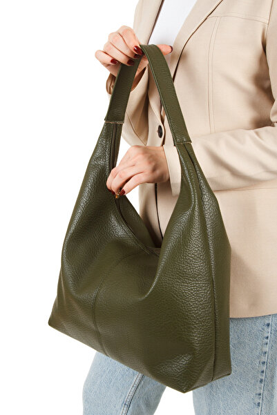 Adelina Bags Geantă de umăr și tote mare, verde kaki, cu textura moale pentru femei