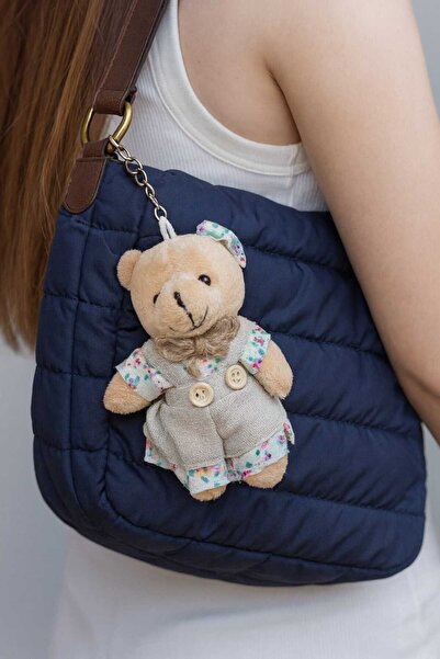 Şirin Peluş Ayıcık Anahtarlık – Çiçekli Elbiseli Sevimli Teddy