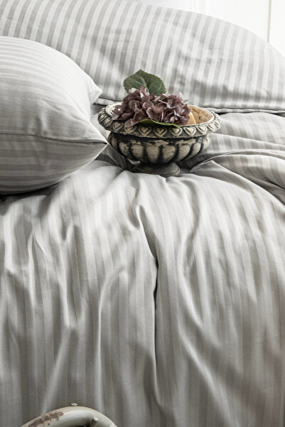 True Home Collection pentru două persoane cu dungi Satin lenjerie de pat Gri ...