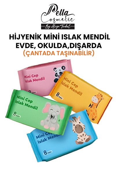 Pella Cosmetic Taşınabilir Hijyen Seti 8'li Islak Mendil (1 mini paket)