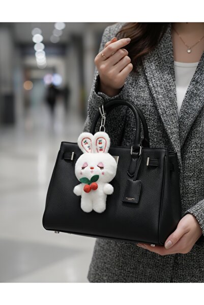 Şirin Sevimli Kiraz Desenli Peluş Tavşan Anahtarlık Çanta Süsü