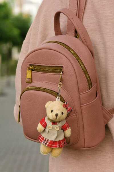 Şirin Peluş Ayıcık Anahtarlık – Kırmızı Ekose Elbiseli Sevimli Teddy Bear