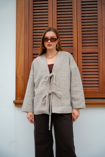 BLACKPERA سترة كيمونو فاخرة من قماش كيرتلي بوكلت مزودة بحواف مزركشة وبطانة مزدوجة وربطة أمامية مزدوجة