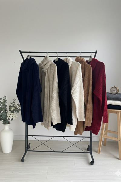 Kirazca Butik Women's Cream Wefted Hair Braided Knitwear Trousers Set