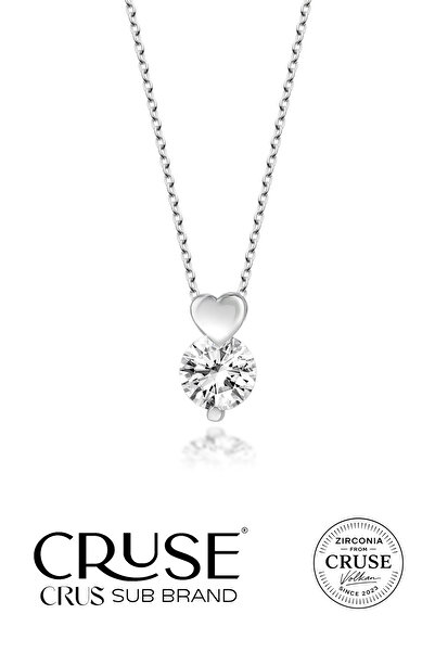 Cruse 925 Ayar Gümüş Tektaş Kalp Kolye 18K Beyaz Altın Kaplama