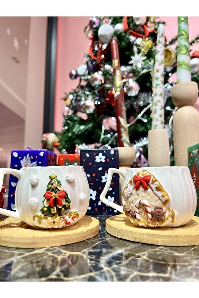 Niveis Ikili Kişiye Özel El Yapımı Tasarım Çam Ağacı & Şeker Ev Hediyelik Por...