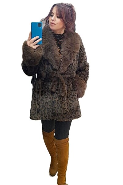 Bade İTHAL LEOPAR DESEN KÜRKLÜ KABAN