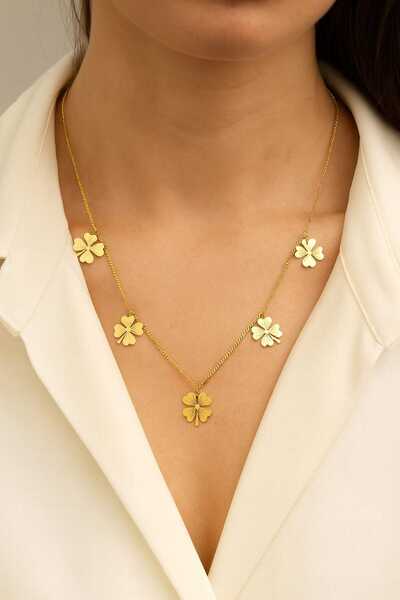 Carat Silver Yonca Desenli Altın Renk Gümüş Kolye