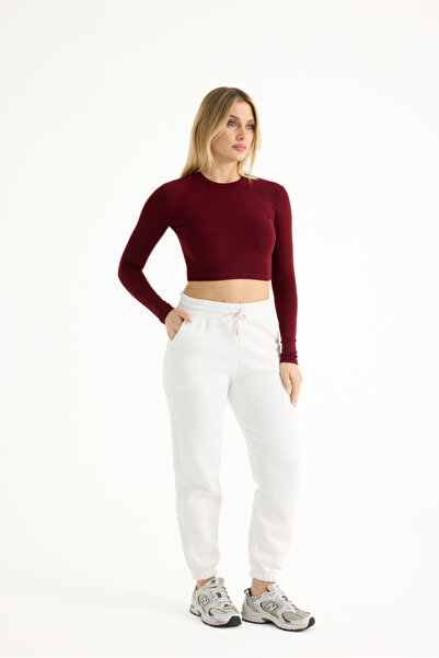 Babelook Γυναικείο φούτερ Jogger White Winter Fleece