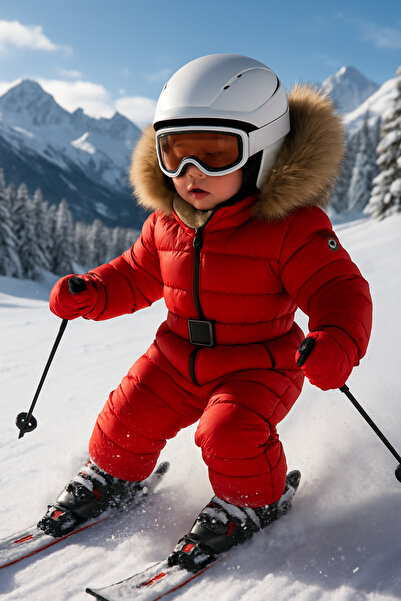 Şanbebe HC Giyim Bebek Astronot - Kozmonot Tulum Kürk kapşonlu Kırmızı