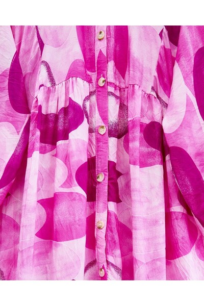 Modamorfo Circle Pattern Half Button Sleeve Elastic Dress -Fuchsia