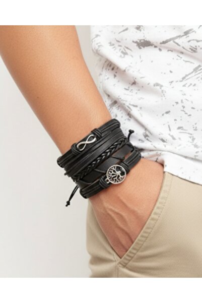 AB Takı SONSUZLUK YAŞAM AĞACI TASARIM 5'Lİ HAKİKİ DERİ BİLEKLİK