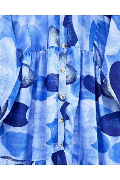 Modamorfo Circle Pattern Half Button Sleeve Elastic Dress - Dark Blue