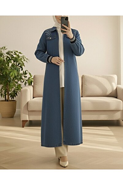 Modamorfo Hosszú farmersapka gyöngyökkel a vállán és bordázott cipzárral