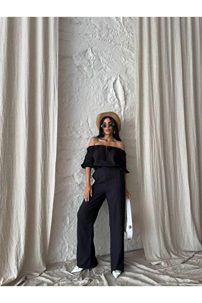 Serero Linen Madonna Collar Sleeve Straw Pants - Pants Suit - Black