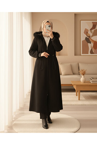 Modamorfo Капюшон з еластичним поясом і кишенями, кашеміровий пальто - чорний