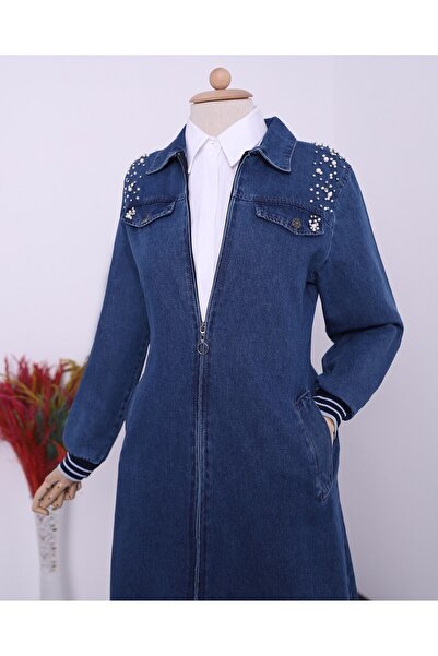 Modamorfo Hosszú farmersapka gyöngyökkel a vállán és bordázott cipzárral